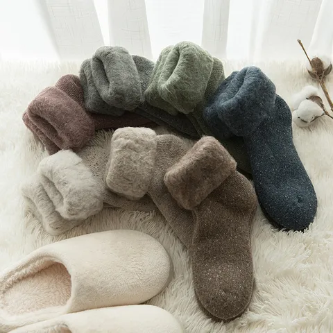 Dames Winter Dikke Fleece-gefoterde Thermische Wollen Sokken Effen Kleur