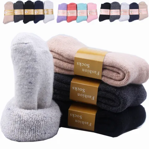 Winter Thickened Warm Wool Crew Socks Solid Color Cold Proof Thermal Casual Socks For Men And Women Daily Wear