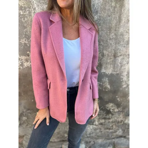 Giacca Blazer in Lana Casual da Donna Tinta Unita Risvolto Un Bottone Manica Lunga Cappotto Autunno Inverno
