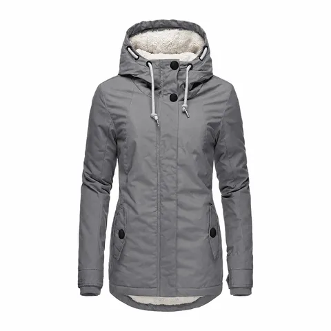 Dames Winter Verdikte Fleece gevoerd Met Capuchon Parka Jas Lange Mouw Effen Kleur Warm Casual Katoen Gewatteerde Jas