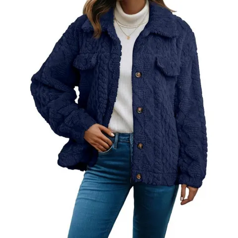 Dames Herfst Winter Revers Pluche Cardigan Jas Lange Mouw Casual Warme Fleece Mantel Met Knoppen Effen Kleur Bovenkleding