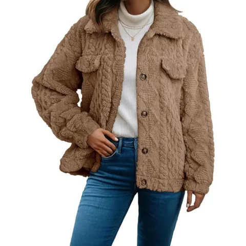 Dames Herfst Winter Revers Pluche Cardigan Jas Lange Mouw Casual Warme Fleece Mantel Met Knoppen Effen Kleur Bovenkleding