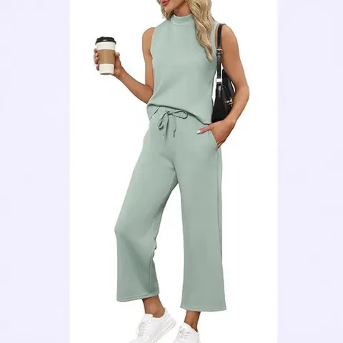 Dames Top And Bottom Katoen Elastaan Mouwloos Vest Hoge Taille Wijde Pijpen Capri Broek Casual Effen Kleur Patchwork Zomer Outfit