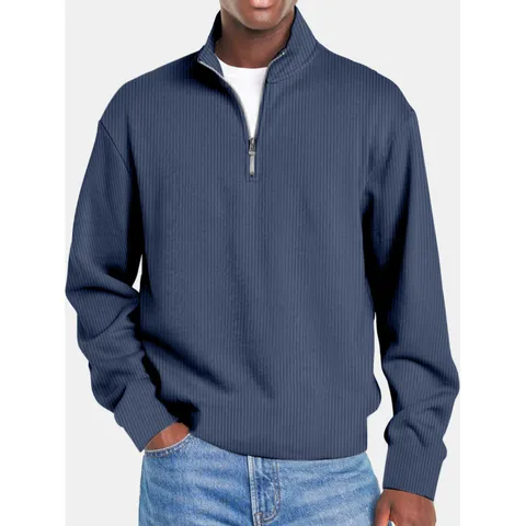 Heren Quarter-Zip Trui Geribbelde Lange Mouwen Sweatshirt Staande Kraag Effen Kleur Sportief Casual Gebreide Patchwork Top Herfst