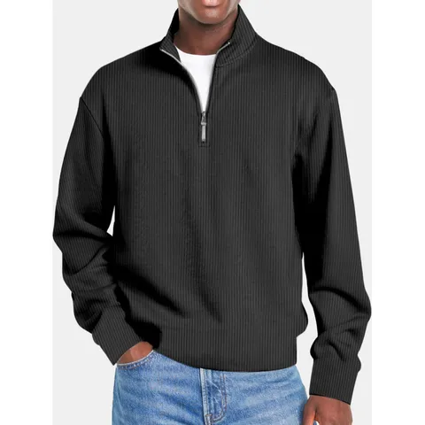 Heren Quarter-Zip Trui Geribbelde Lange Mouwen Sweatshirt Staande Kraag Effen Kleur Sportief Casual Gebreide Patchwork Top Herfst