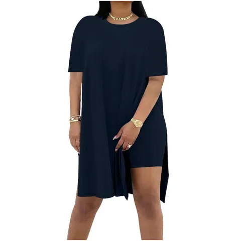 Dames Casual Top And Bottom Polyester Elastaan Set Met Ronde Hals en Korte Mouwen voor de Zomer