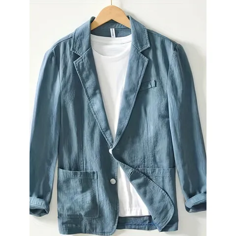 Men's Casual Cotton Blazer Single Breasted Notch Lapel Solid Color Long Sleeve Slim Fit Jacket Business Casual Outerwear