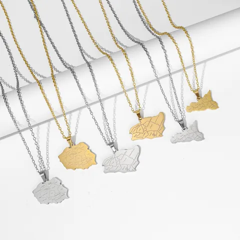 Niche Stainless Steel Country Map Pendant Necklace Poland Saudi Arabia Sicily Geographic Charm Necklace Ethnic Style Unisex Jewelry