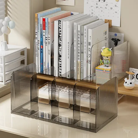 Transparent Acrylic Desk Bookend File Organizer Office Student Book Storage Rack Multi-Grid Desktop Bookshelf Holder