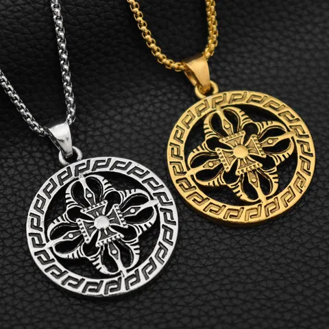 Mens Vintage Totem Alloy Pendant Necklace Carved Geometric Greek Key Pendant With Long Chain Fashion Jewelry Gift