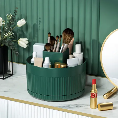 Desktop Rotating Cosmetic Storage Box Multi Grid Plastic Makeup Brush Holder 360 Degree Swivel Organizer For Vanity Desk
