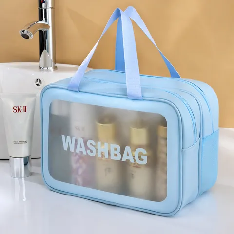 Large Capacity Waterproof Travel Cosmetic Bag Double Layer Clear PVC Toiletry Pouch Portable Makeup Organizer For Women