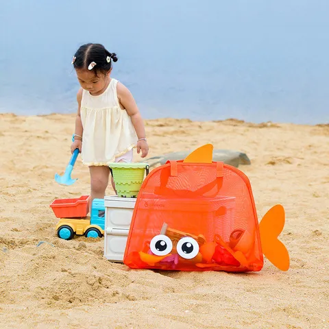 Kids Beach Mesh Toy Storage Bag Large Capacity Fish Shaped Tote Bag Breathable Handbag For Outdoor Travel Swimming
