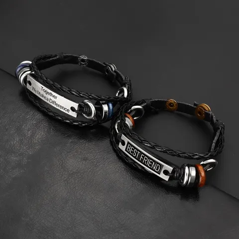 Retro Woven Leather Bracelet For Men Women Inspirational Alloy Plate Multilayer Woven Adjustable Trendy Fashion Jewelry Gift