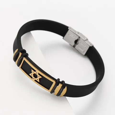 Men Stainless Steel Silicone Bracelet Trendy Hexagram Anchor Sports Wristband Fashion Casual Metal Jewelry Gift
