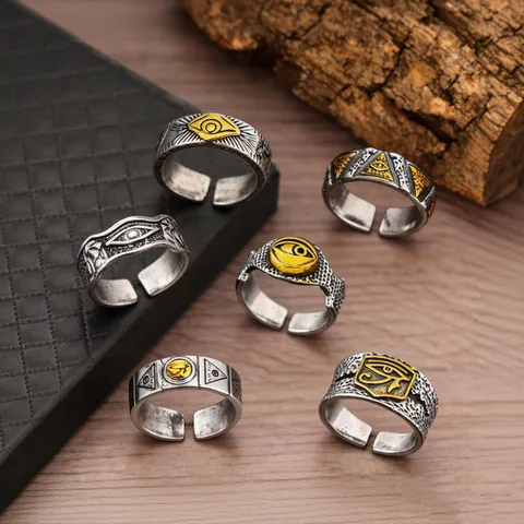 Vintage Eye Of Horus Alloy Open Ring Retro Eye Of Providence Hip Hop Adjustable Rings Niche Personality Jewelry For Men
