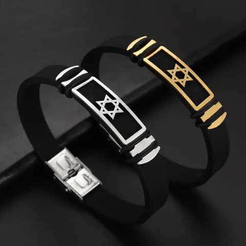 Men Stainless Steel Silicone Bracelet Trendy Hexagram Anchor Sports Wristband Fashion Casual Metal Jewelry Gift