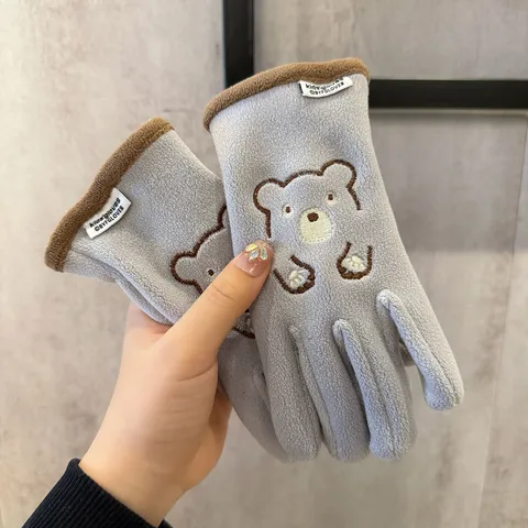 Kids Winter Warm Gloves Cute Cartoon Animal Embroidery Polar Fleece Windproof Children Outdoor Sports Gloves