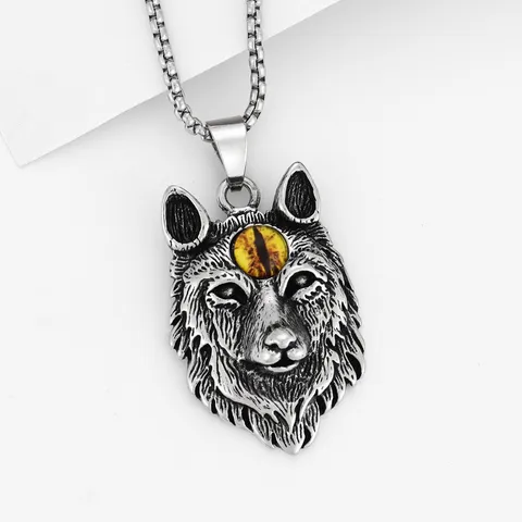 Vintage Alloy Evil Eye Pendant Necklace Men Retro Punk Wolf Head Butterfly Skull Feather Chain Necklace Gothic Jewelry