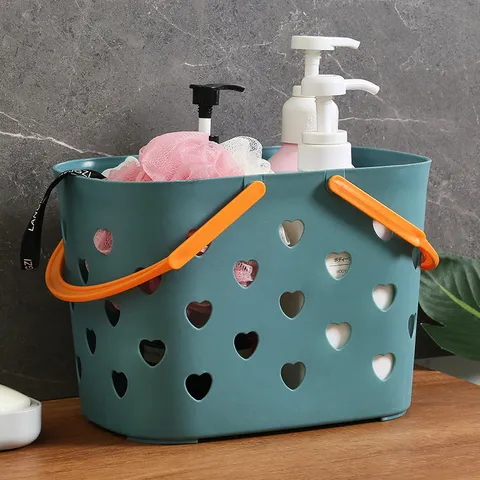 Portable Plastic Shower Basket Cute Hollow Out Storage Basket With Double Handles For Bathroom Dormitory Sundries Organizer
