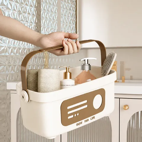 Portable Plastic Shower Caddy Storage Basket Hollow Out Bathroom Organizer Tote With Handle For Dormitory Daily Use