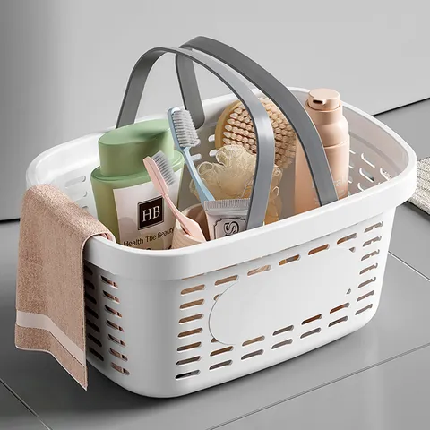 Portable Plastic Shower Caddy Storage Basket Hollow Out Bathroom Toiletry Organizer With Handles Storage Bin For Home Kitchen