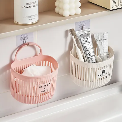 Plastic Wall Mounted Storage Basket Hanging Kitchen Garlic Ginger Organizer Bathroom Sundries Holder Small Storage Bin