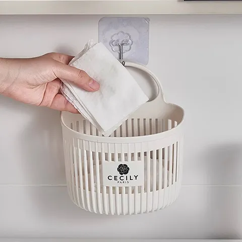 Plastic Wall Mounted Storage Basket Hanging Kitchen Garlic Ginger Organizer Bathroom Sundries Holder Small Storage Bin