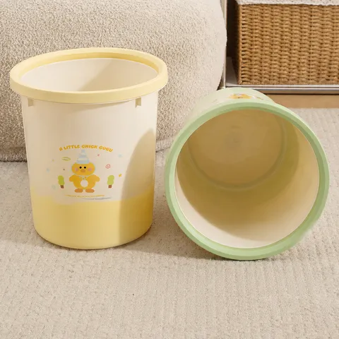 Household Plastic Trash Can With Pressing Ring Cute Cartoon Chick Pattern Large Capacity Waste Bin For Kitchen