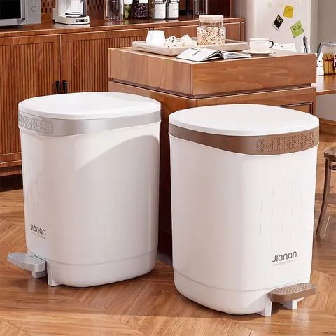 Household Foot Pedal Trash Can 12L Large Capacity Plastic Garbage Bin With Lid For Kitchen Bathroom Bedroom Living Room