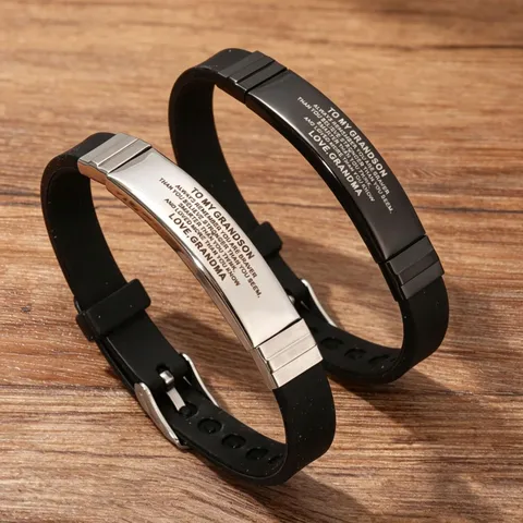Inspirational Message Stainless Steel Silicone Bracelet For Men Adjustable Engraved Wristband Jewelry Grandson Brother Gift