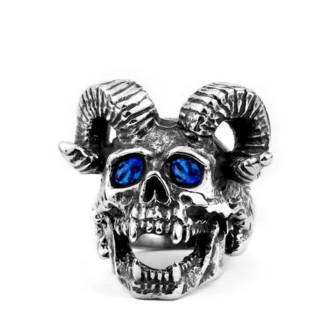 Punk Satan Ram Skull Ring Zinc Alloy Rhinestone Gothic Vintage Finger Ring For Men Women Party Jewelry