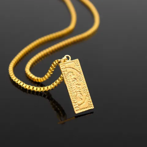 Trendy Alloy Dollar Bill Pendant Necklace With Box Chain Gold Silver Long Bar Necklace Jewelry For Women