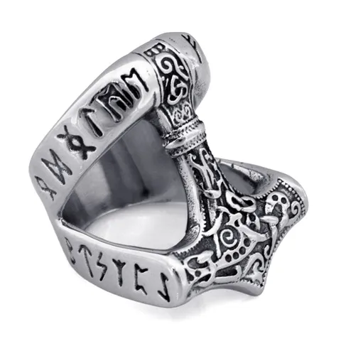 Retro Viking Thor's Hammer Ring For Men Alloy Nordic Rune Carved Punk Finger Ring Fashion Jewelry Gift
