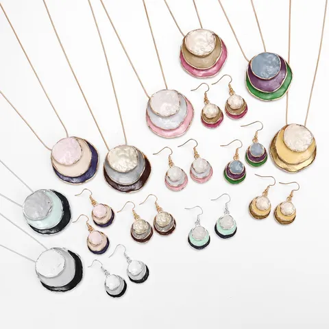 Vintage Alloy Multi-Layer Disc Pendant Necklace Earrings Set Geometric Retro Fashion Jewelry For Women