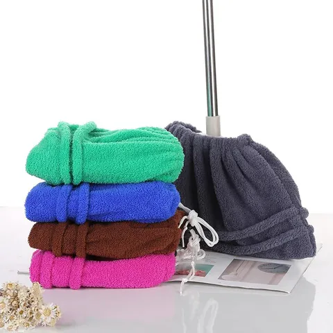 Thickened Microfiber Broom Cover Cloth Absorbent Cleaning Mop Replacement Dust Cover Drawstring Household Floor Cleaning Tool