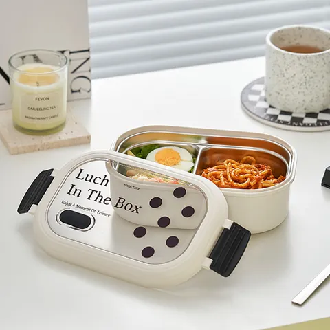 Portapranzo Bento a Scomparti Portatile in Acciaio Inossidabile Con Coperchio di Chiusura Per Studenti e Lavoratori