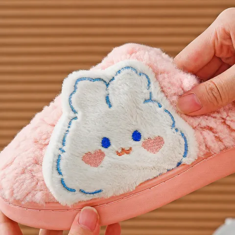 Plush House Slippers For Women Men Winter Warm Fuzzy Indoor Slippers Cute Cartoon Bear Rabbit Couple Slip On Home Shoes
