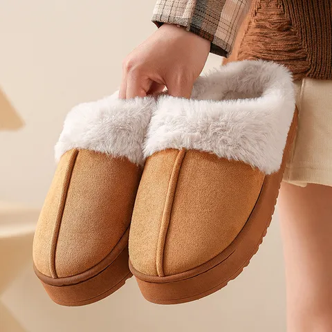 Thickened Plush Warm Cotton Slippers For Women Men Winter Indoor Non-Slip Soft Sole Furry Closed Toe House Shoes