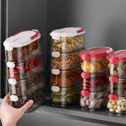 Multi-Layer Transparent Spice Storage Box Plastic Seasoning Jar Sealed Moisture-Proof Condiment Container Kitchen Organizer