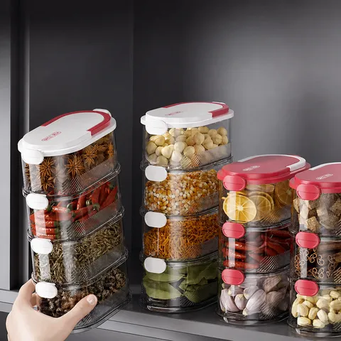 Multi-Layer Transparent Spice Storage Box Plastic Seasoning Jar Sealed Moisture-Proof Condiment Container Kitchen Organizer