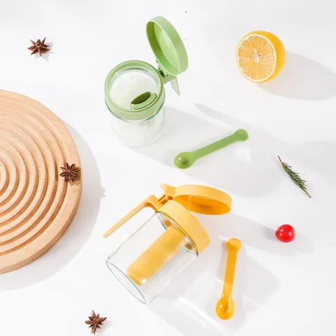Keuken Glas Kruidenpot Verzegelde Kruidencontainer Met Deksel En Lepel Transparante Kruidenopslagfles Voor Zout