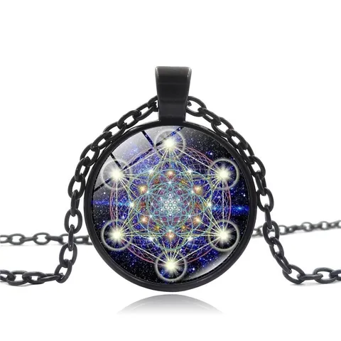 Sacred Geometry Time Gem Alloy Pendant Necklace Vintage Starry Sky Glass Dome Necklace Fashion Jewelry Gift