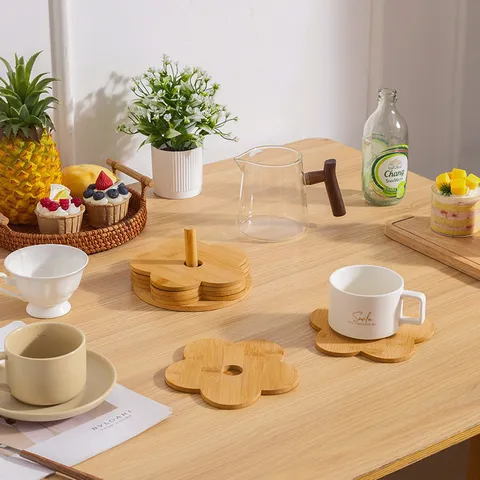 Solid Wood Heat Insulation Pad Cute Flower Shape Anti-Scald Table Mat Wooden Coaster For Dining Table Kitchen