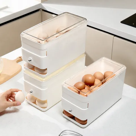 Large Capacity Egg Storage Box Kitchen Refrigerator Crisper Automatic Rolling Egg Holder Clear Lid Egg Container