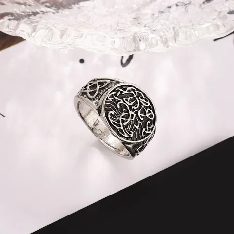 Anillo Vintage Árbol de la Vida Celta para Hombre Retro Geométrico Aleación de Zinc Anillo de Dedo Joyería de Moda de Fiesta para Hombres
