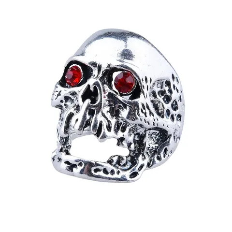 Punk Vintage Alloy Skull Ring For Men Gothic Big Skeleton Red Blue Green Rhinestone Statement Finger Ring Jewelry