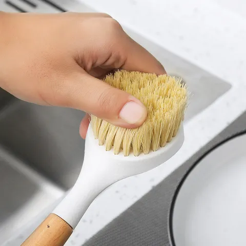 Beech Wood Long Handle Pot Cleaning Brush Kitchen Dishwashing Brush Natural Sisal Bristles Heavy Duty Scrubbing Tool