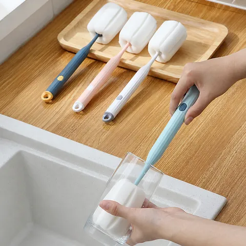 Long Handle Cup Brush Nano Sponge Cleaning Brush For Baby Bottles Water Bottles Glassware Household Cleaning Tool