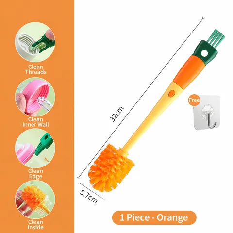 Brosse à Tasse Quatre en Un Carotte Brosse de Nettoyage de Bouteille Longue Poignée Multifonctionnelle avec Têtes Amovibles Outil de Cuisine